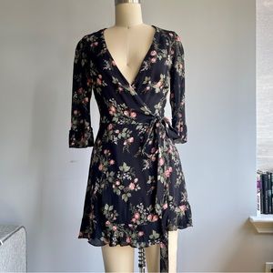 Reformation Black Floral Mini Dress (XS)